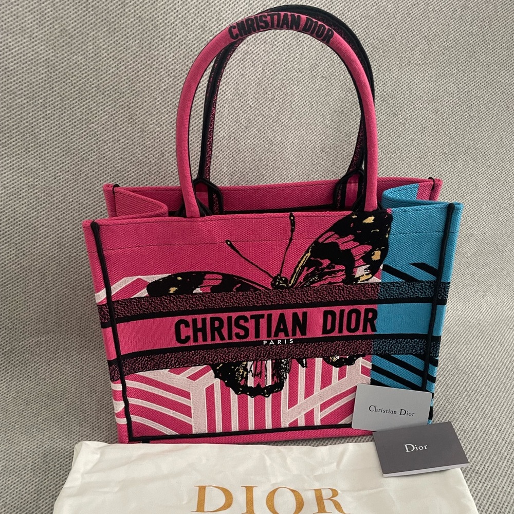 New Dior Women Medium Bag Tote Blue and Pink D Jungle